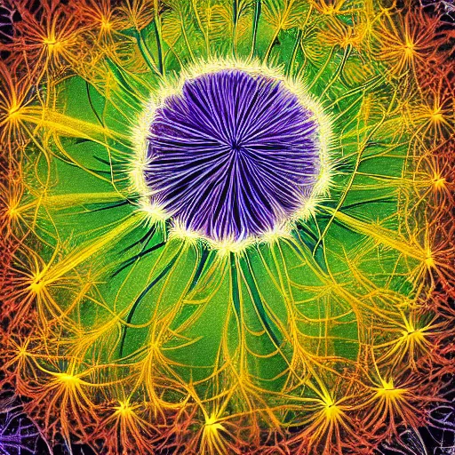 Prompt: a vibrant painting of dandelion flowers as intricate fractals, high resolution, deviantart