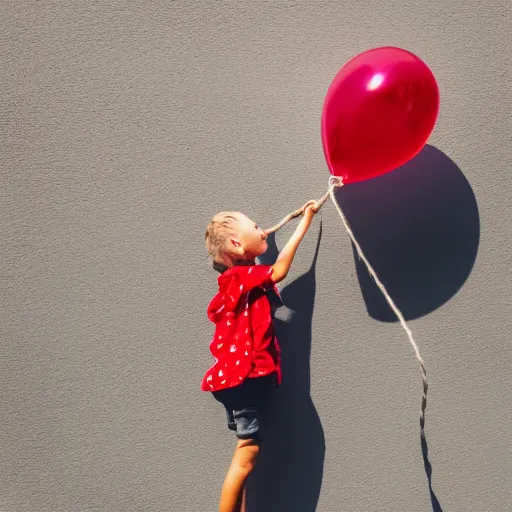 Prompt: a domestic house cat clinging onto the bottom of a string tied to a balloon in the blue sky