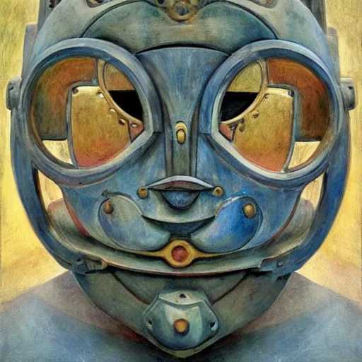 Image similar to the last guest in her robot castle mask, by Annie Swynnerton and Diego Rivera, symbolist, dramatic lighting, elaborate geometric ornament, god rays, soft cool colors,smooth, sharp focus, extremely detailed