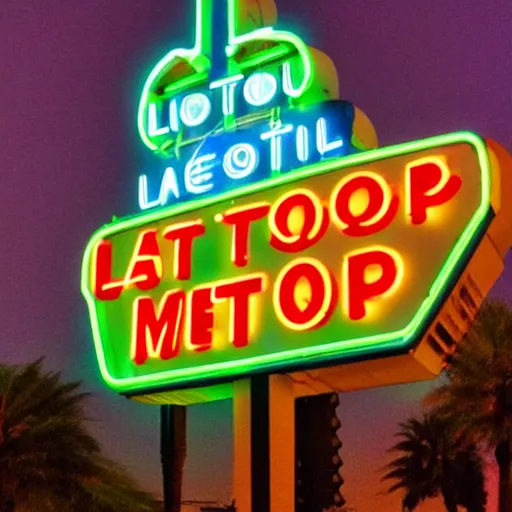 Image similar to a neon sign for last stop motel in las vegas