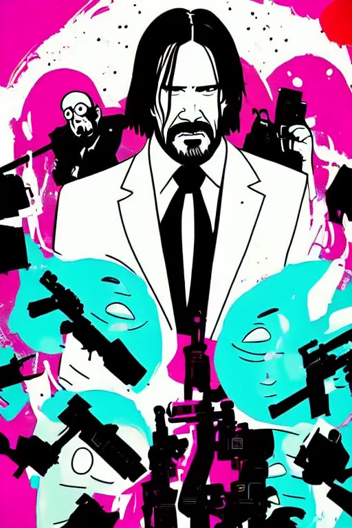 Image similar to John Wick movie poster in the style of Rick and Morty