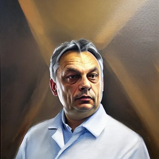 Prompt: viktor orban in his laboratory, oil painting