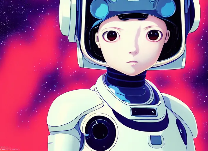 Prompt: portrait of cute alien astronaut girl, humanoid, murata range, last exile, ilya kuvshinov, Kyoto animation, concept art, yoshitoshi abe, katsura masakazu,tsutomu nihei, gustav klimt,loish, kawaii, studio lighting, manga, bright colors, anime,beautiful, 35mm lens,noir, vibrant high contrast, gradation, jean giraud, moebius, fantasy, rule of thirds, fibonacci, intricate, cel shaded, flat, matte print, smooth,artstation, soft eyes,concept art