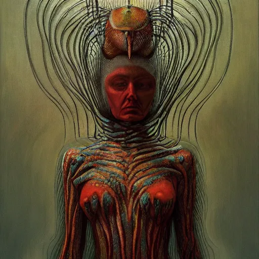 Image similar to the queen of wasp-96b by zdzisław beksiński, dariusz zawadzki, jeffrey smith and h.r. giger, oil on canvas, 8k highly professionally detailed, trending on artstation