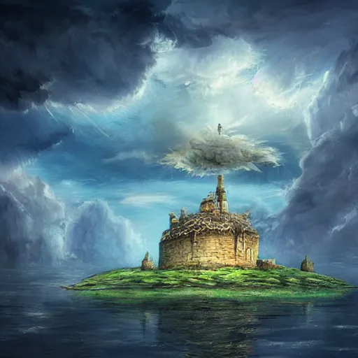 Prompt: a floating castle in the sky, clouds background, island floating in the sky, epic fantasy style art, fantasy epic digital art