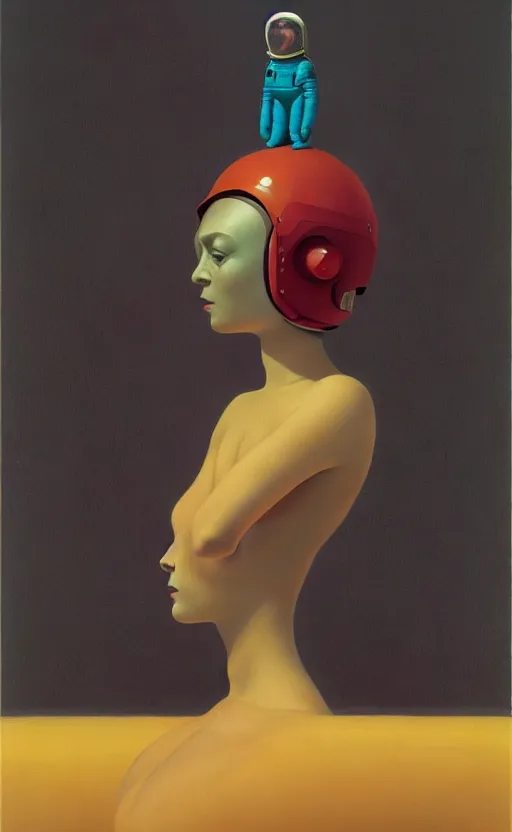 Prompt: portrait An astronaut girl wearing helmet with tight black latex dress, Edward Hopper and James Gilleard, Zdzislaw Beksinski, Mark Ryden, Wolfgang Lettl highly detailed