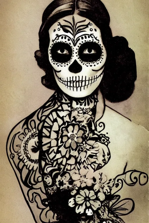 Image similar to Illustration of a sugar skull day of the dead girl, art by edward steichen