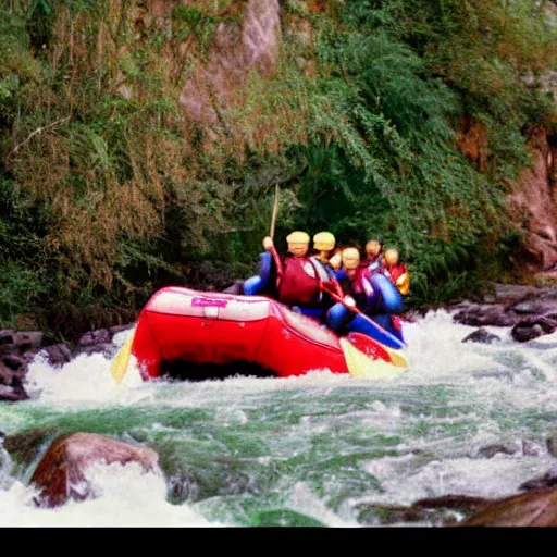 Prompt: Brian Blessed river rafting but the water is made of blood, highly detailed, HD, photograph, 35mm, award winning