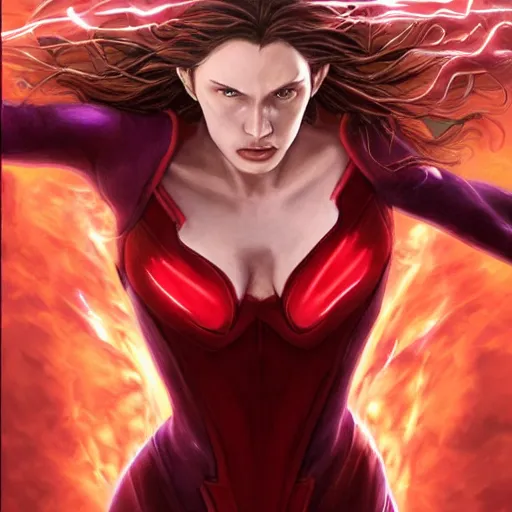 Image similar to scarlet witch going ultra instinct mode, artstation hall of fame gallery, editors choice, #1 digital painting of all time, most beautiful image ever created, emotionally evocative, greatest art ever made, lifetime achievement magnum opus masterpiece, the most amazing breathtaking image with the deepest message ever painted, a thing of beauty beyond imagination or words