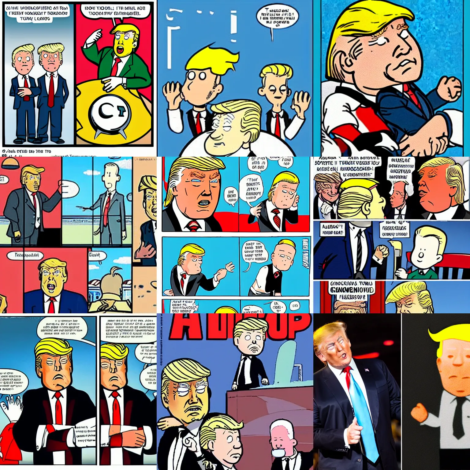 Prompt: Donald Trump als the comic strip character Tintin