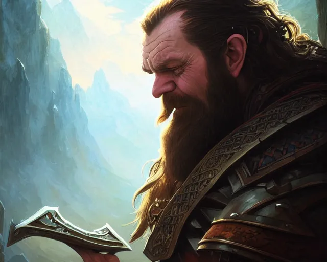 Prompt: gimli from lord of the rings, deep focus, d & d, fantasy, intricate, elegant, highly detailed, digital painting, artstation, concept art, matte, sharp focus, illustration, hearthstone, art by artgerm and greg rutkowski and alphonse mucha