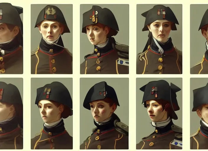 Image similar to 1 8 5 5 british crimean war nurse, character face study, multiple angles, directions and moods. faces only, concept art finely detailed perfect art, painted by greg rutkowski makoto shinkai takashi takeuchi studio ghibli, pinterest, cevagraf comics