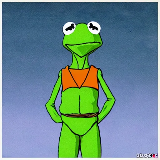 Prompt: kermit the frog in dragon ball z