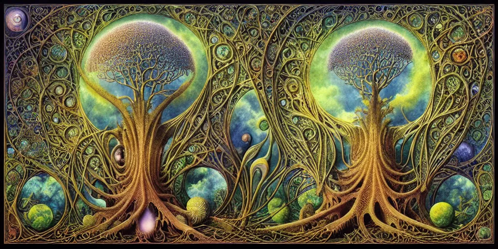 Image similar to tree of life by roger dean and andrew ferez, art forms of nature by ernst haeckel, divine chaos engine, symbolist, visionary, art nouveau, botanical fractal structures, organic, detailed, realistic, surreality