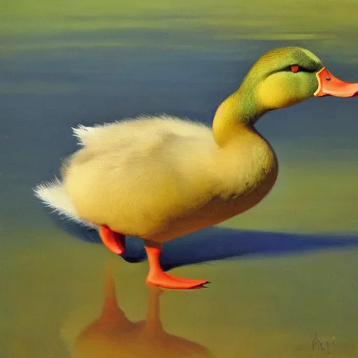 Prompt: a duck on the prowl oil painting alexander roitburd