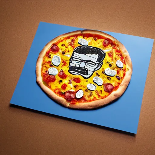 Image similar to pizza made of walter white figurine stickers, unreal, render, splash, award winning photograph