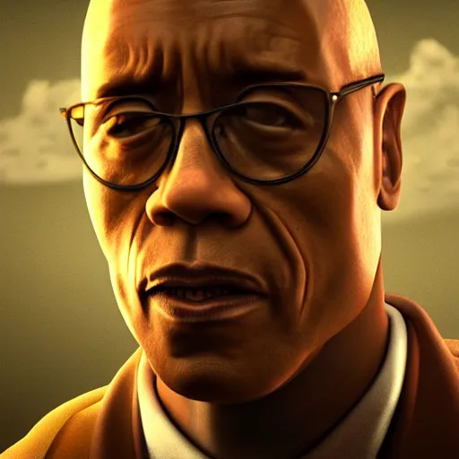 Image similar to The Rock as Gustavo Fring, cinematic lighting, HD, Photorealistic