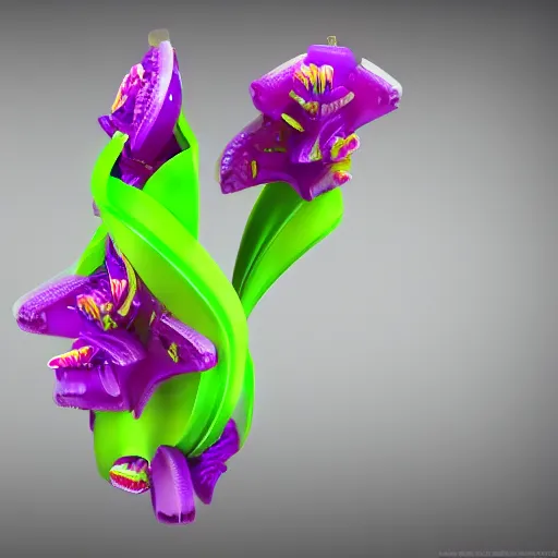 Prompt: a biomechanical orchid flower made of jello, reflective, octane render