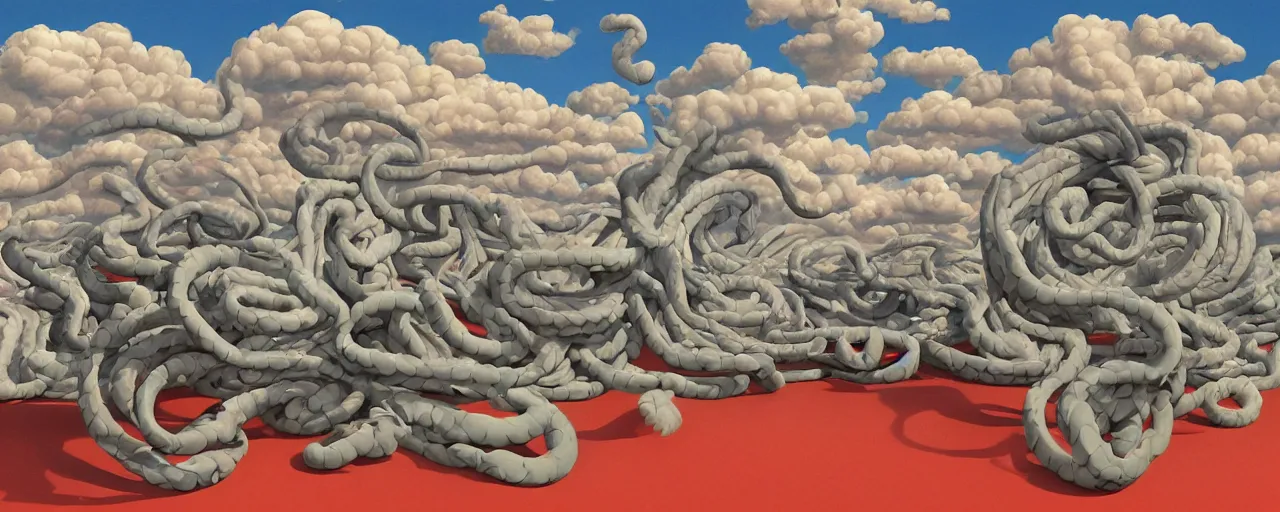 Image similar to a swirling cloud of snake medicine. Painting by René Magritte, 3D rendering by Beeple, sketch by R. Crumb