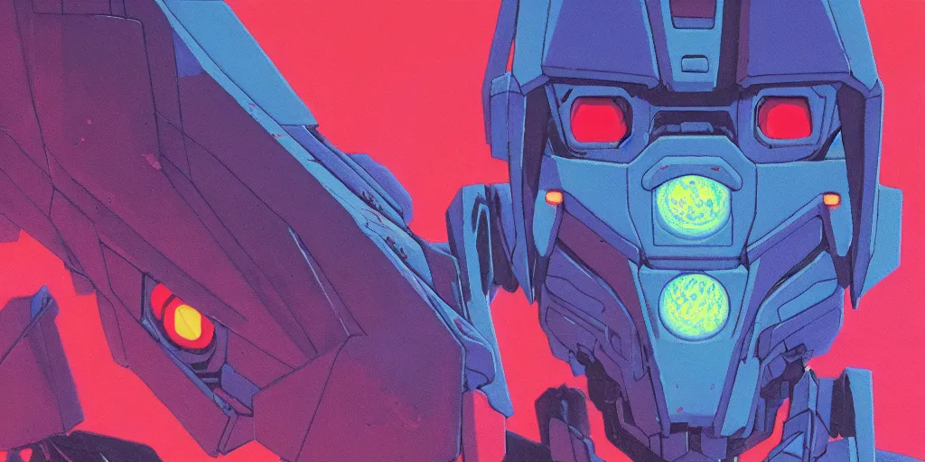 Prompt: risograph grainy painting of gigantic huge evangelion - like gundam mech face with a lot of details and lasers covered ooze, by moebius and dirk dzimirsky and satisho kon, close - up wide portrait