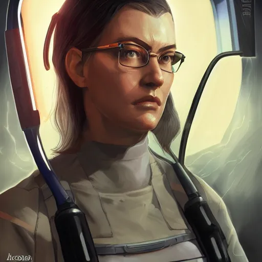 Image similar to gordon freeman as a woman, hd shot, concept art, artstation, comic style, by artgerm and jakub rozalaki