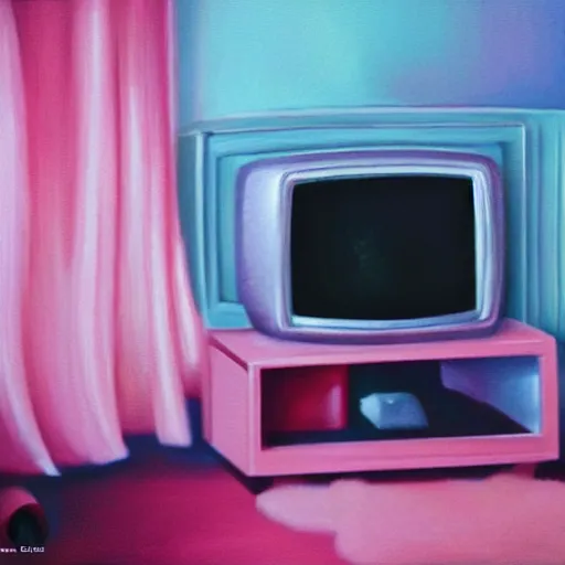 Image similar to a television in a pink room showing static that looks like a well, oil painting, ultradetailed, artstation, ultradetailed, digital painting, ultradetailed