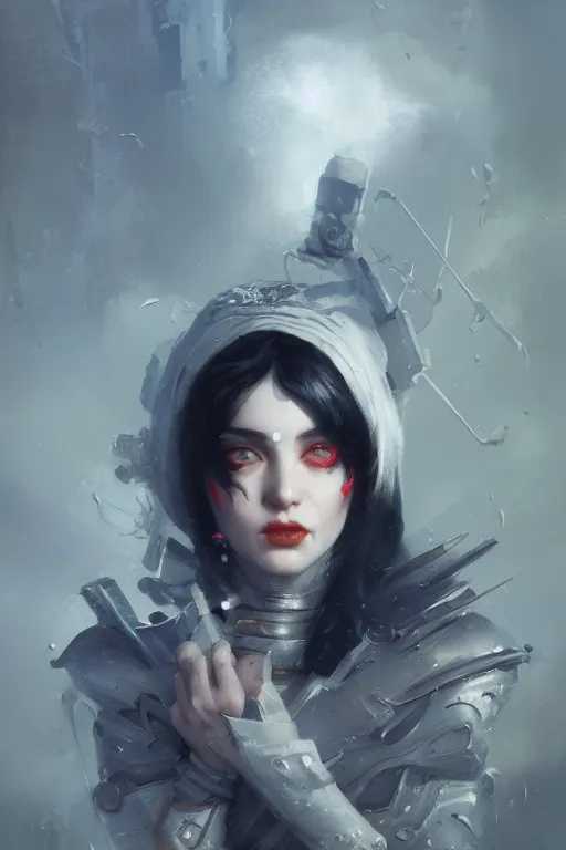 Prompt: snow white, cyberpunk, oil painting, darkness, paint texture, digital painting, highly detailed, artstation, sharp focus, illustration, concept art, ruan jia, charlie bowater, tom bagshaw, norman rockwell