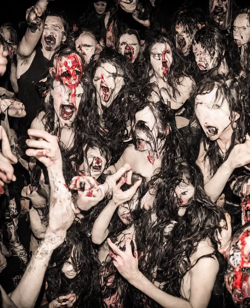 Image similar to photos of a wild underground party taken by merlin bronques, angry demonic death ghosts