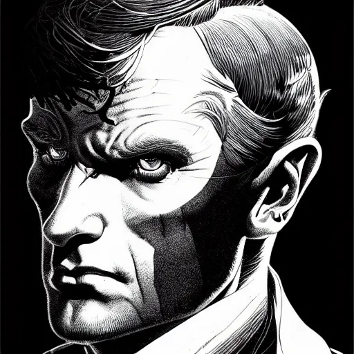 Image similar to male spy portrait dark dramatic light, by killian eng and joe fenton and bernie wrightson and conrad roset, inspired by james bond, etching, fine, sharp high detail,