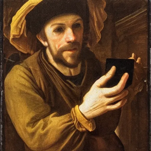 Image similar to a picture of a man holding a digital camara in the year 1 6 0 0, realism, highly detailed,