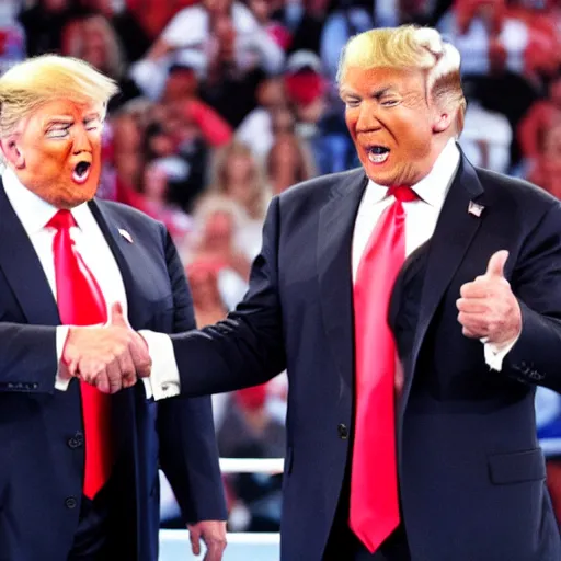 Image similar to donald trump in a wwe match with joe biden