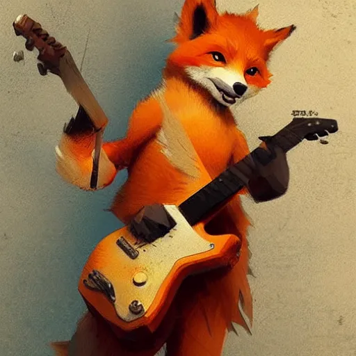 Image similar to anime 🦊 Playing the 🎸 instrument , digital Art, Greg rutkowski, Trending cinematographic artstation