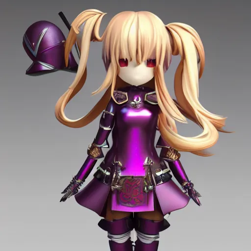 Prompt: cute fumo plush of a knight girl of a royal legion, anime girl with long hair, matcap red and purple metal reflectance, vray