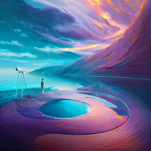 Image similar to the laws of physics break down and there only an infinite present, in which all points in time are equally real. surrealist acrylic painting by andreas rocha and alena aenami, pastel colors, featured on artstation, metaphysical, fluid acrylic pour art, airbrush art, rococo