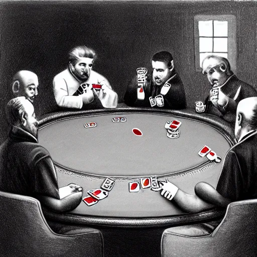 Prompt: cardinals playing poker