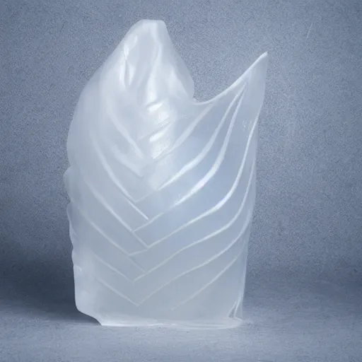 Image similar to Ice sculpture form of hot water bag, white background