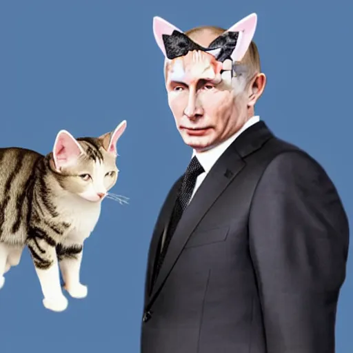 Image similar to vladimir putin wearing cute cat headband. cat ears. cute matte painting