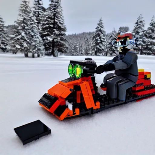 Prompt: a Lego snowmobile