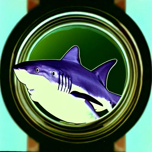 Image similar to Beautiful colored-photo cameraphone 2005 soft Photograph of Shark in a jar