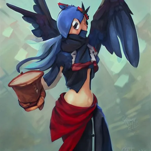 Prompt: Buff Prinny wearing a red scarf, Disgaea, realistic, very detailed, art by artgerm and greg rutkowski and magali villeneuve