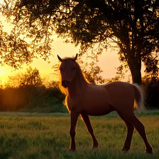 Prompt: beautiful female centaur at sunset
