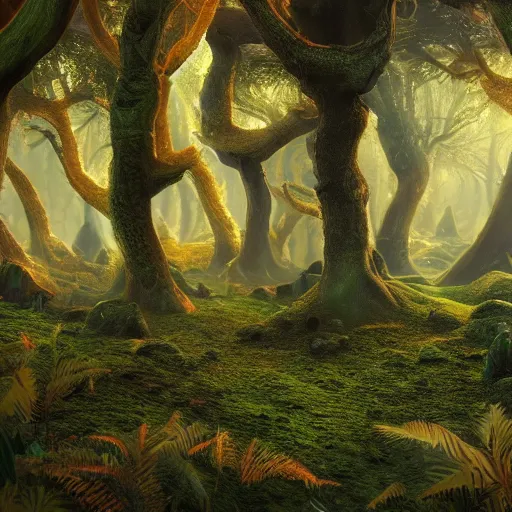 Prompt: a fabulous, otherworldly forest in a wonderful fantasy world, ultrarealistic, ultradetailed, 8 k