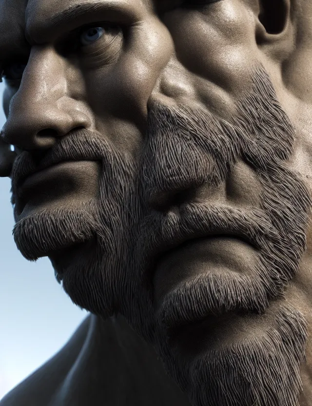 Prompt: 3 d close - up profile portrait of hercules. beautiful intricately detailed painting 8 k resolution, behance hd, digital matte painting, hyperrealism, cinema 4 d, finalrender, sketchlab, semirealism ; hypermaximalist ; unreal engine vray, raytrace, hyperdetailed, concept art, 6 4 megapixels, coherent, bokeh, cgs