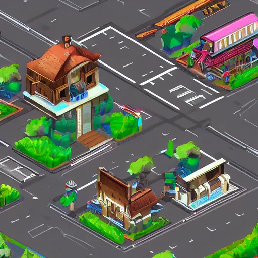 Image similar to front on isometric bismuth city streets, front on isometric video game