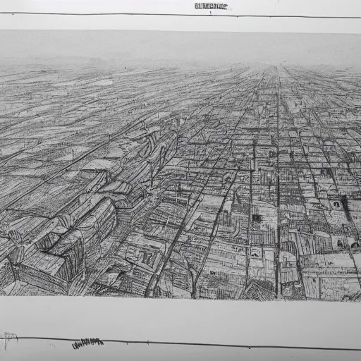 Prompt: pencil sketch of fully destroyed city after nuke bird view, high details