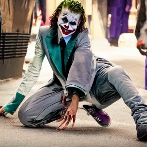 Image similar to movie still of justin bieber as the joker