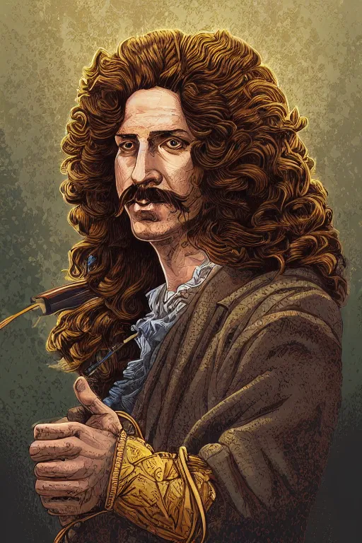 Image similar to Dan Mumford style portrait of ((((Louis xiv)))) in the style of Rob Lefield and Dan Mumford Dan Mumford Dan Mumford , Greg rutkowski, trending on artstation, digital art, surrealism, macro, vaporwave