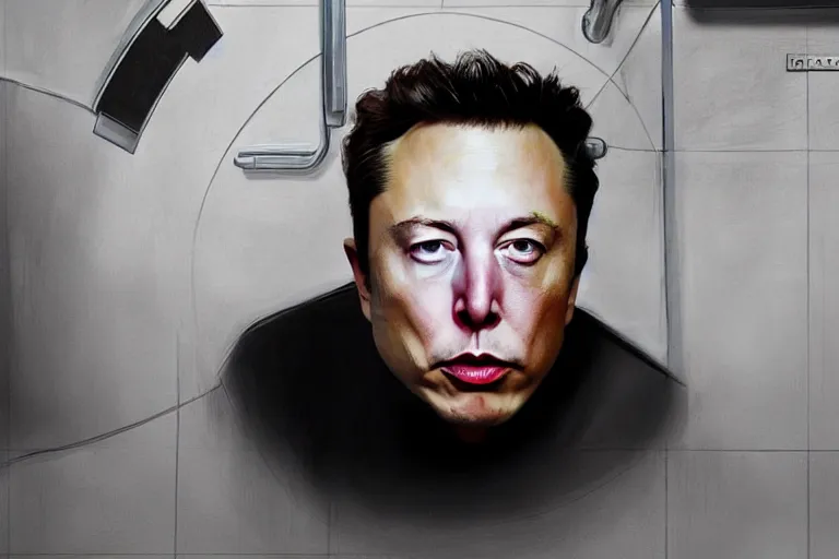 Prompt: hyperrealism aesthetic ridley scott and denis villeneuve style close - up photography of a detailed hyperrealism elon musk, siting on a detailed hyperrealism toilet and scrolling his smartphone in hyperrealism scene from detailed art house movie in style of alejandro jodorowsky and wes anderson