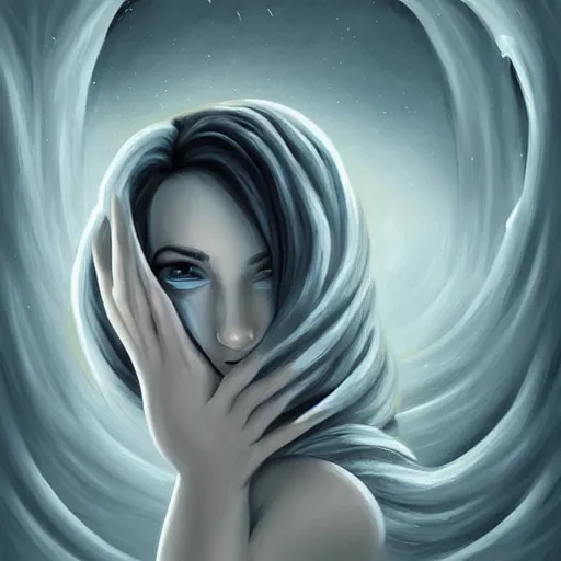 Image similar to by cyril rolando sigma 8 5 mm f / 1. 4, ghostly fresco. a beautiful painting of a human face with a bird's beak protruding from the forehead.