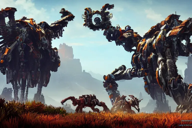 Image similar to watcher machine mecha animal beast robot of horizon forbidden west horizon zero dawn bioluminiscence global illumination ray tracing hdr fanart arstation by sung choi and eric pfeiffer and gabriel garza and casper konefal